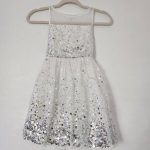 Crystal Doll Girls White Silver Sequin Party Dress Formal Holiday Size 7